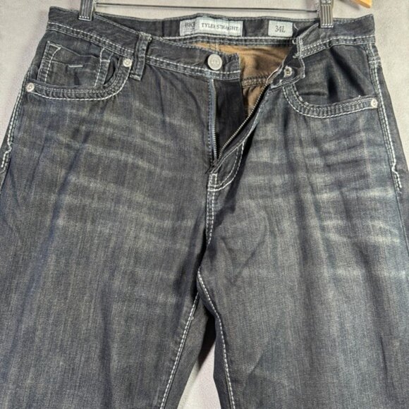 BKE Tyler Jeans Mens 34L Black Straight Leg Stretch Denim Western Grunge 36x33 - Picture 3 of 13